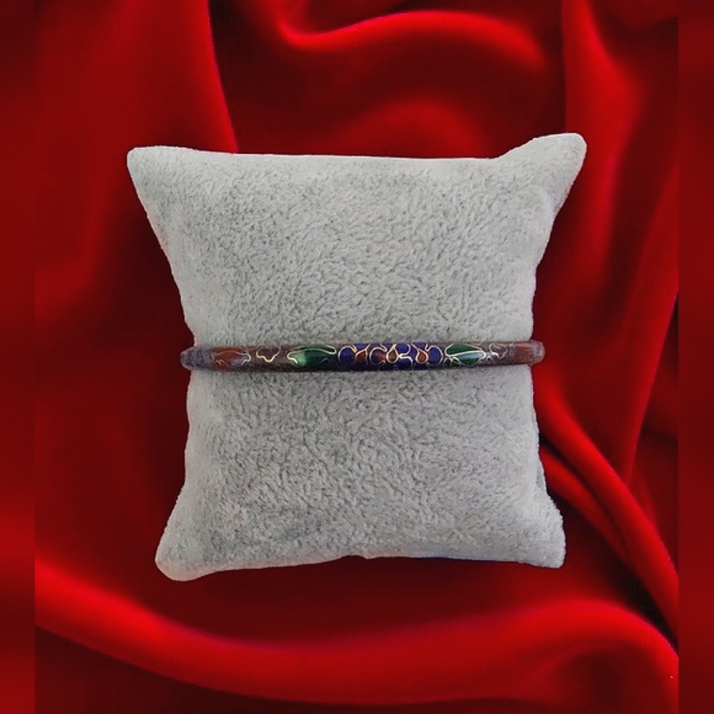 Vintage Cloisonné Enamel Floral Bangle Bracelet